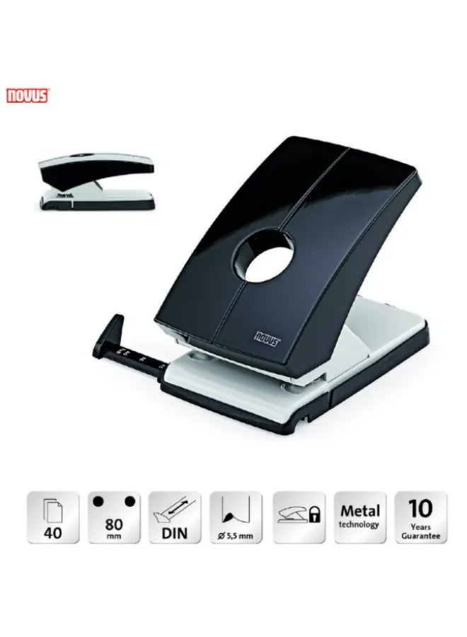 Novus Professional Office Paper Punch - Dual Holes, 40-60 Sheet Capacity, Durable Metal Body with A4/A5 Size Adjustment Ruler - Image 1